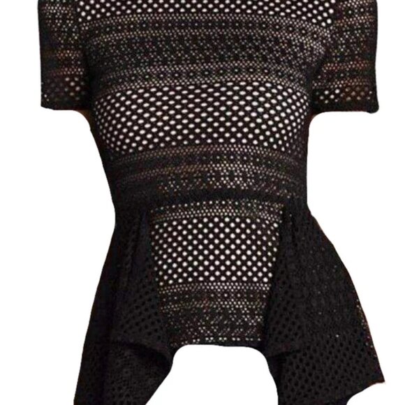 EUC BCBGMaxAzria "Vicktoria" Mixed-Knit Black Peplum Top Size XS - Picture 4 of 11